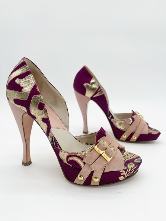 Dior Shoes - Christian Dior Vintage Y2K Metallic Brocade D'Orsay Platform Pumps Heels EU 38